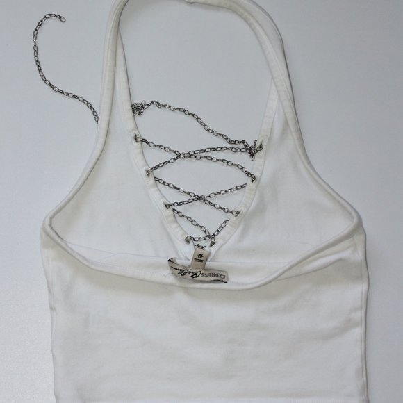 Reworked 2014 Express White Halter Chain Tank Top XS - Picture 3 of 4